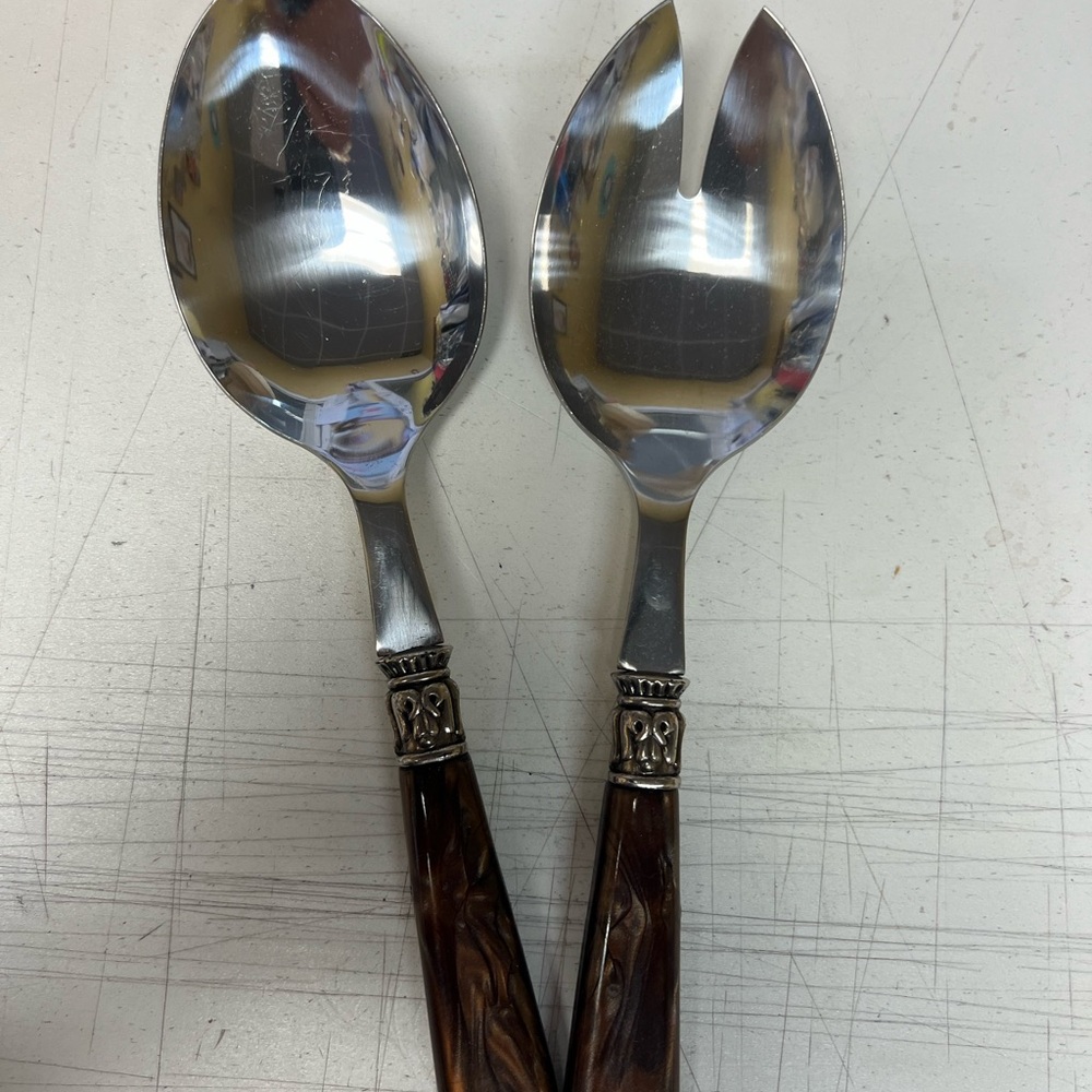 Elegant Silver and Brown Salad Servers
